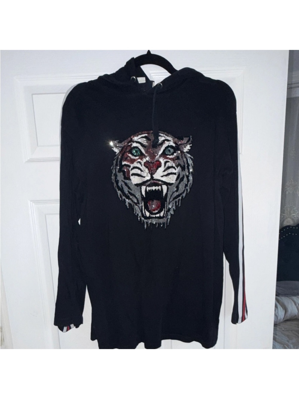 Gucci Black GUCCIFICATION Hoodie with Sequin Tiger Motif